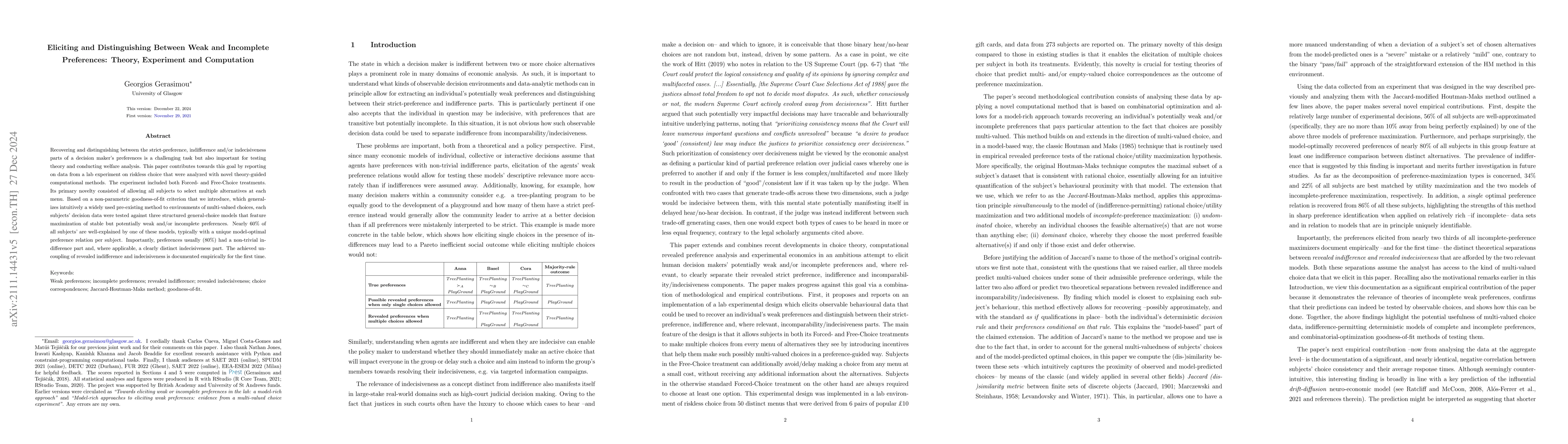 Thumbnail for Towards Eliciting Weak or Incomplete Preferences in the Lab: A
  Model-Rich Approach
