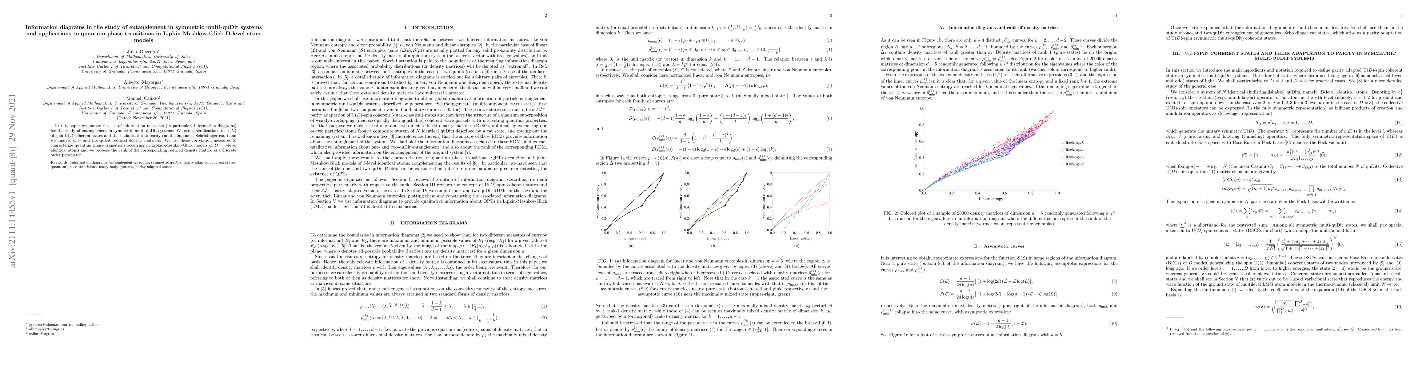 Thumbnail for Information diagrams in the study of entanglement in symmetric
  multi-quDit systems and applications to quantum phase transitions in
  Lipkin-Meshkov-Glick D-level atom models