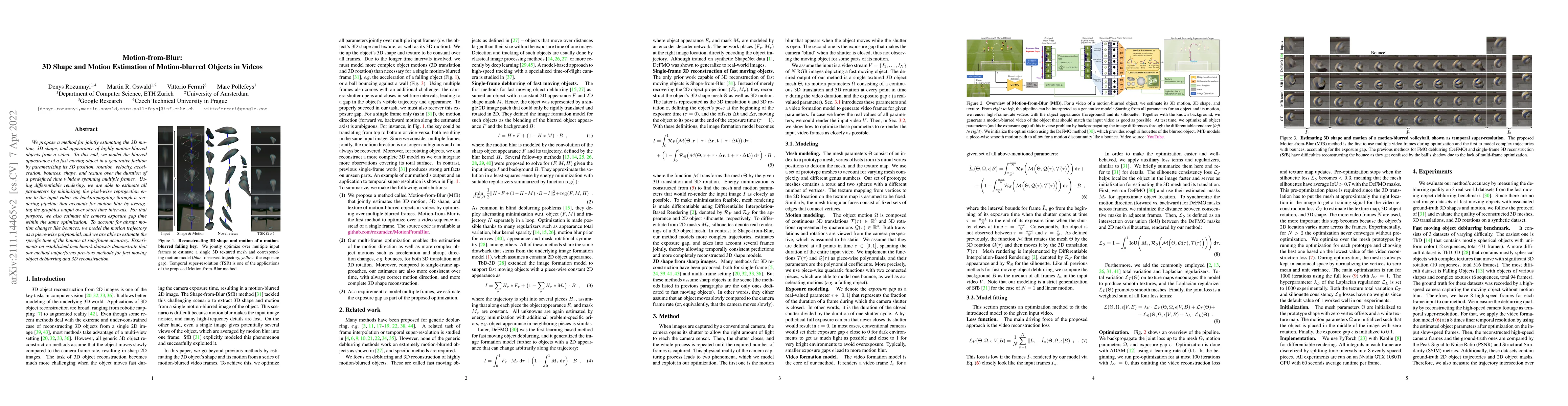 Thumbnail for Motion-from-Blur: 3D Shape and Motion Estimation of Motion-blurred
  Objects in Videos