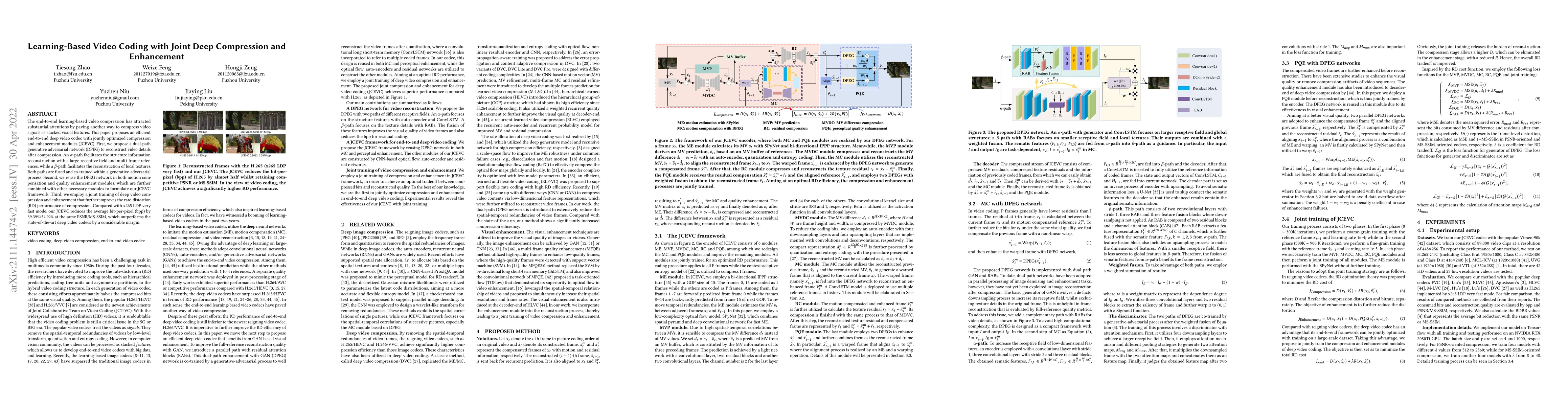 Thumbnail for Learning-Based Video Coding with Joint Deep Compression and Enhancement