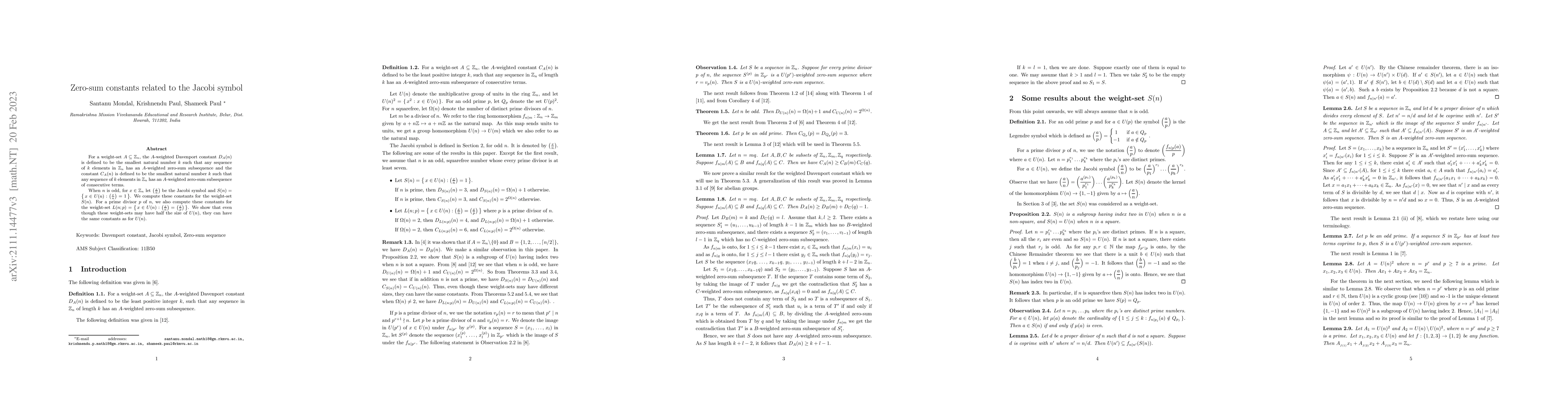 Thumbnail for Zero-sum constants related to the Jacobi symbol