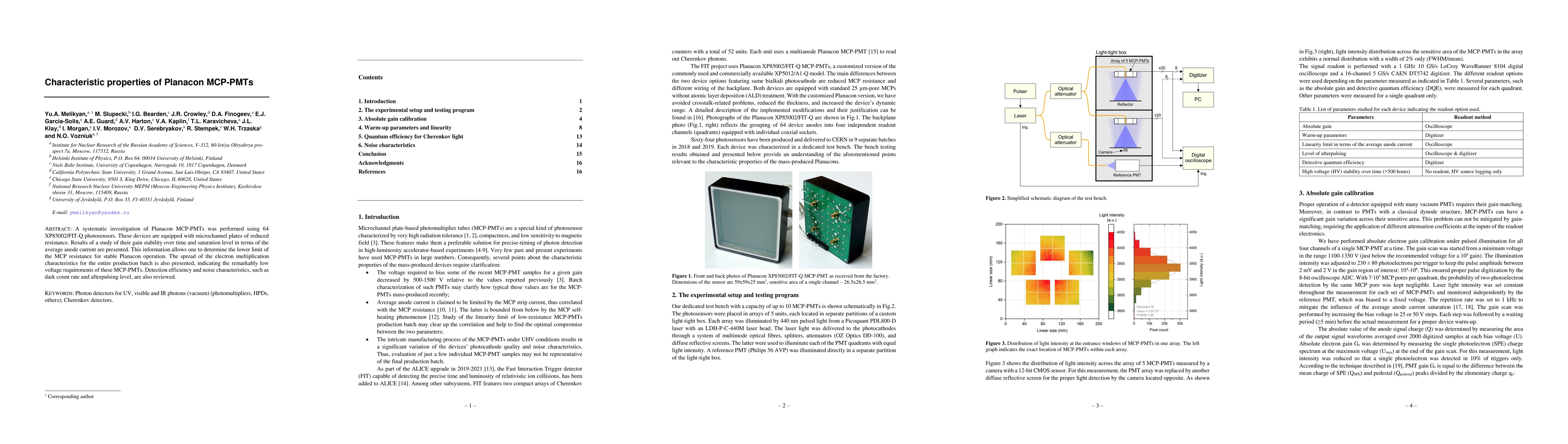 Thumbnail for Characteristic properties of Planacon MCP-PMTs