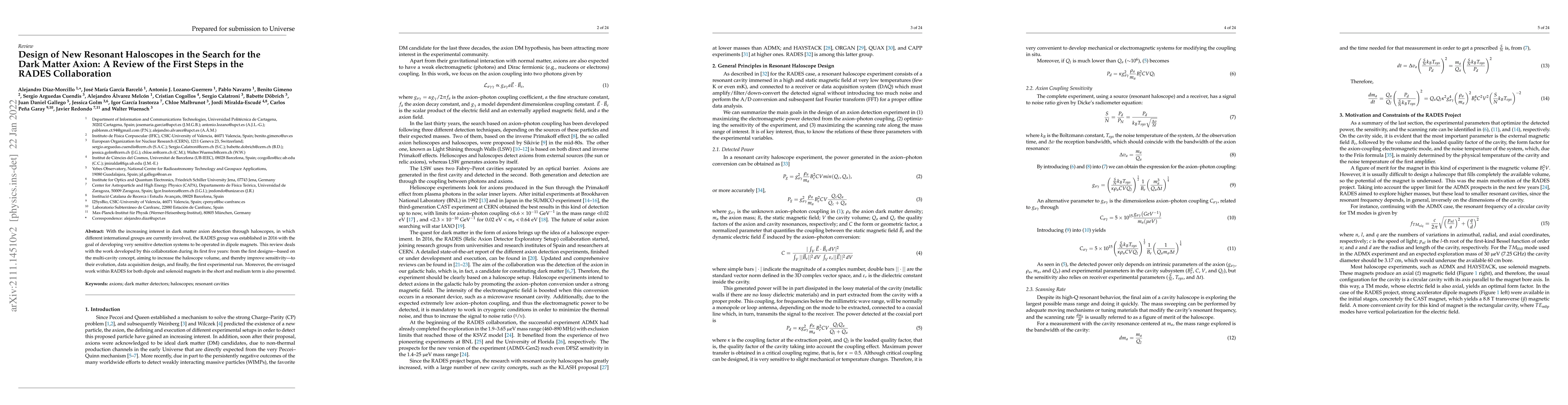 Thumbnail for Design of new resonant haloscopes in the search for the darkmatter
  axion: a review of the first steps in the RADES collaboration