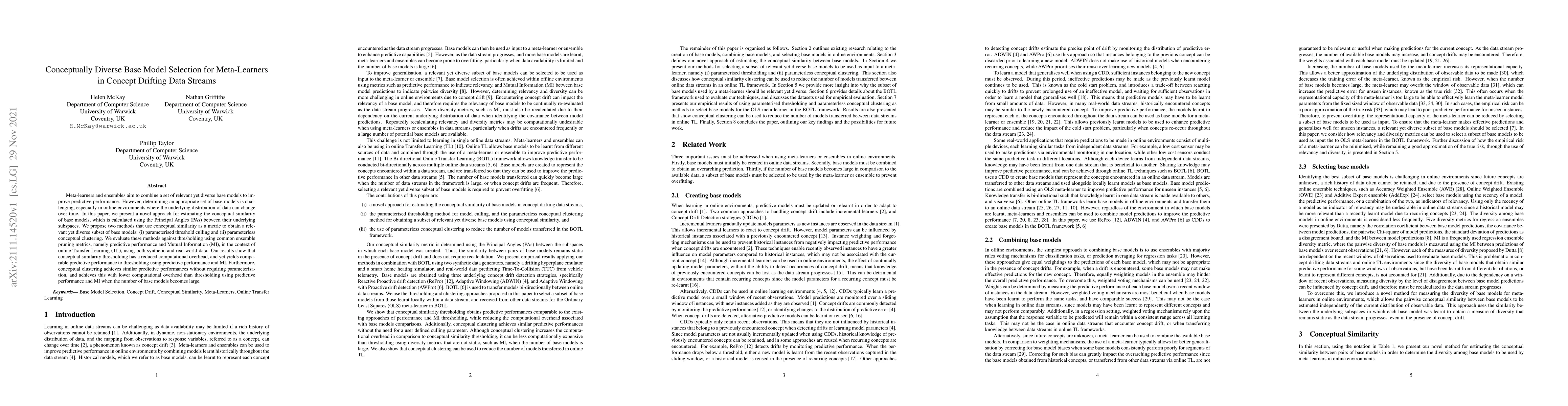 Thumbnail for Conceptually Diverse Base Model Selection for Meta-Learners in Concept
  Drifting Data Streams