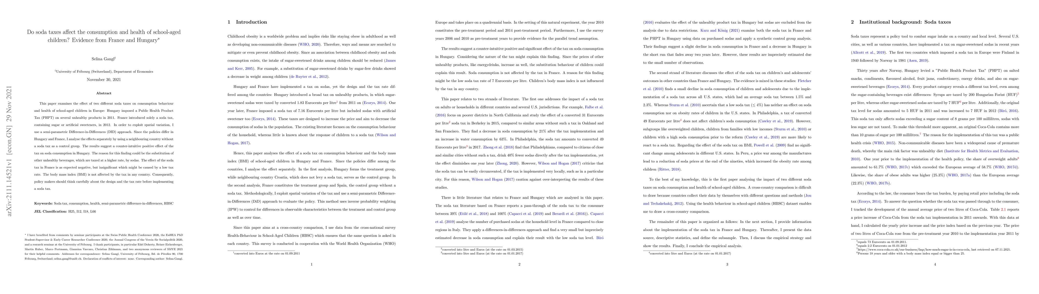 Thumbnail for Do soda taxes affect the consumption and health of school-aged children?
  Evidence from France and Hungary
