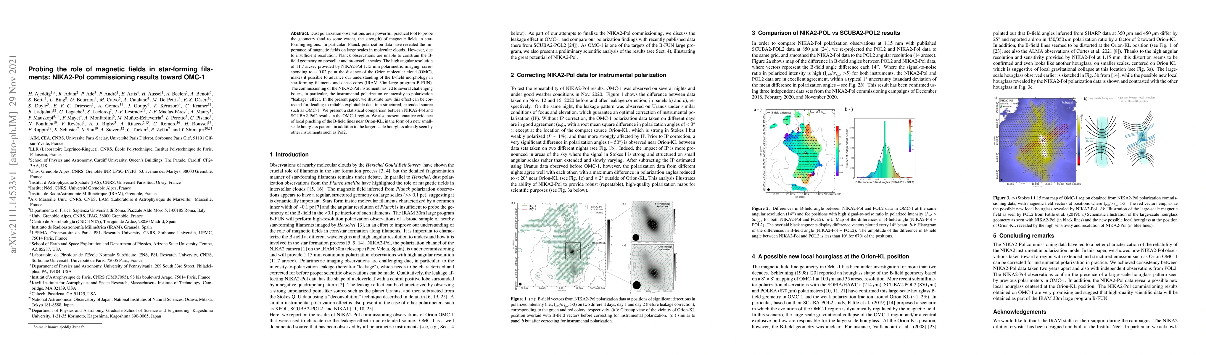 Thumbnail for Probing the role of magnetic fields in star-forming filaments: NIKA2-Pol
  commissioning results toward OMC-1
