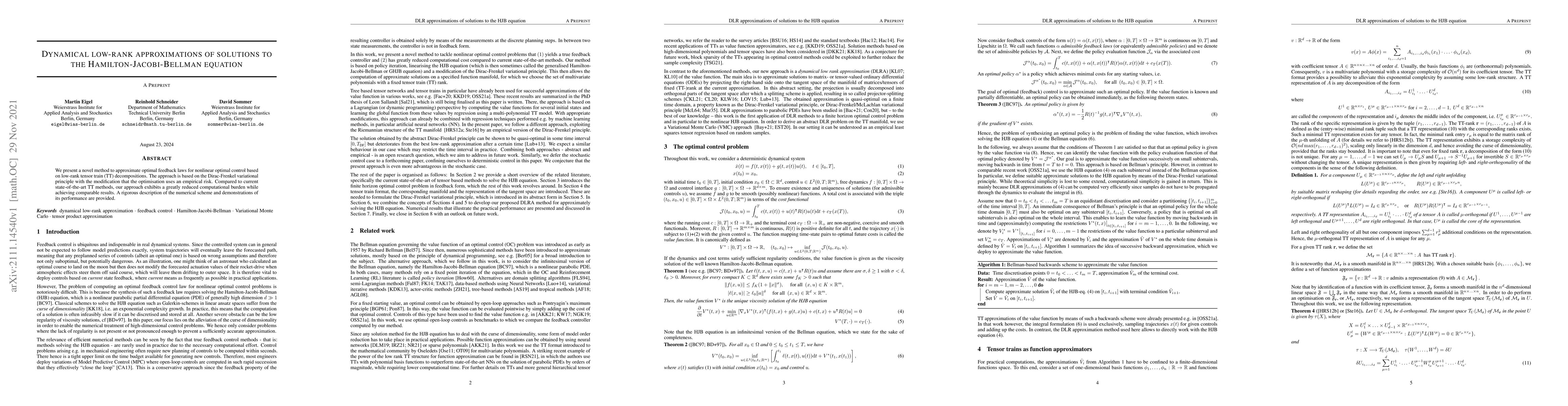 Thumbnail for Dynamical low-rank approximations of solutions to the
  Hamilton-Jacobi-Bellman equation