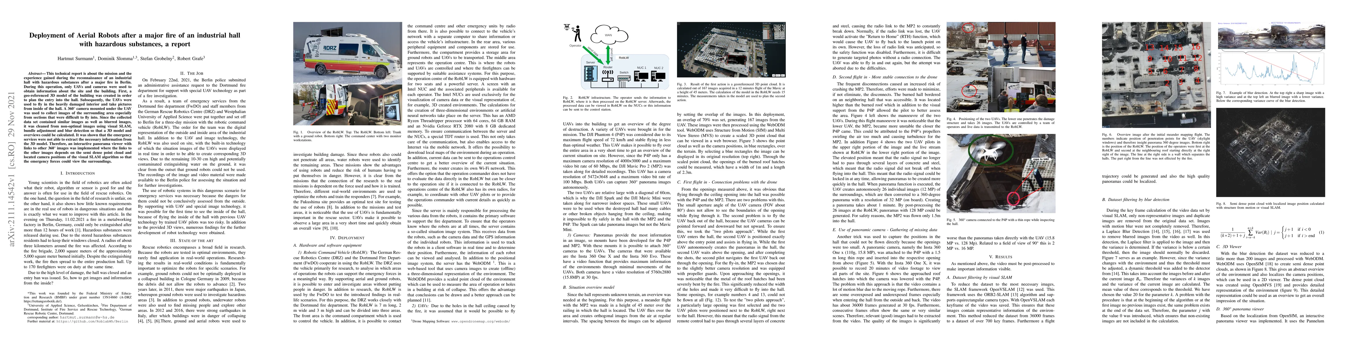 Thumbnail for Deployment of Aerial Robots after a major fire of an industrial hall
  with hazardous substances, a report