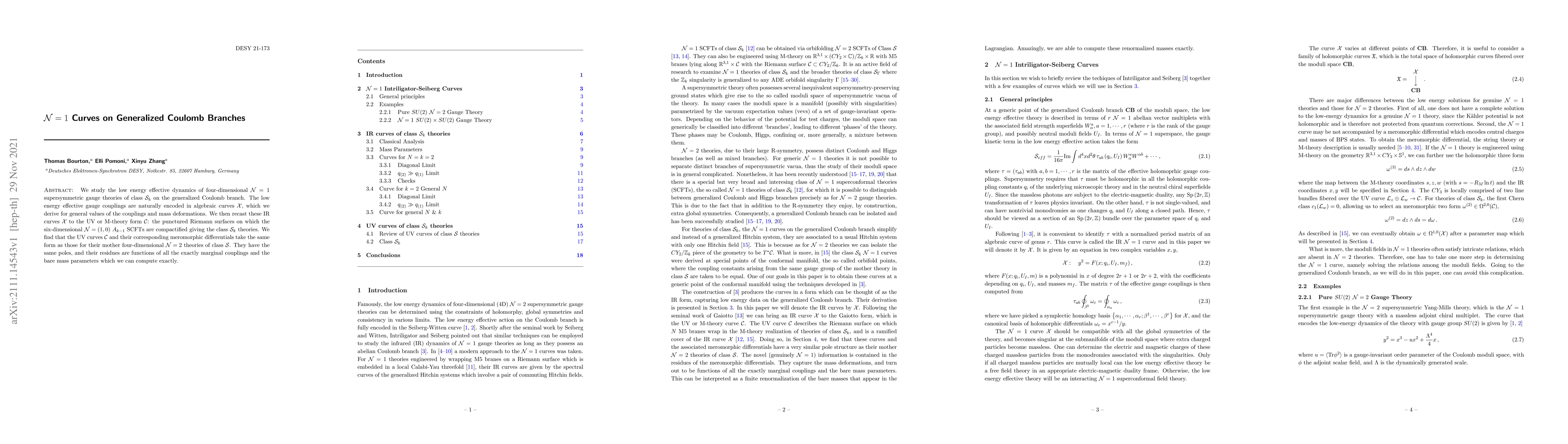 Thumbnail for $\mathcal{N}=1$ Curves on Generalized Coulomb Branches