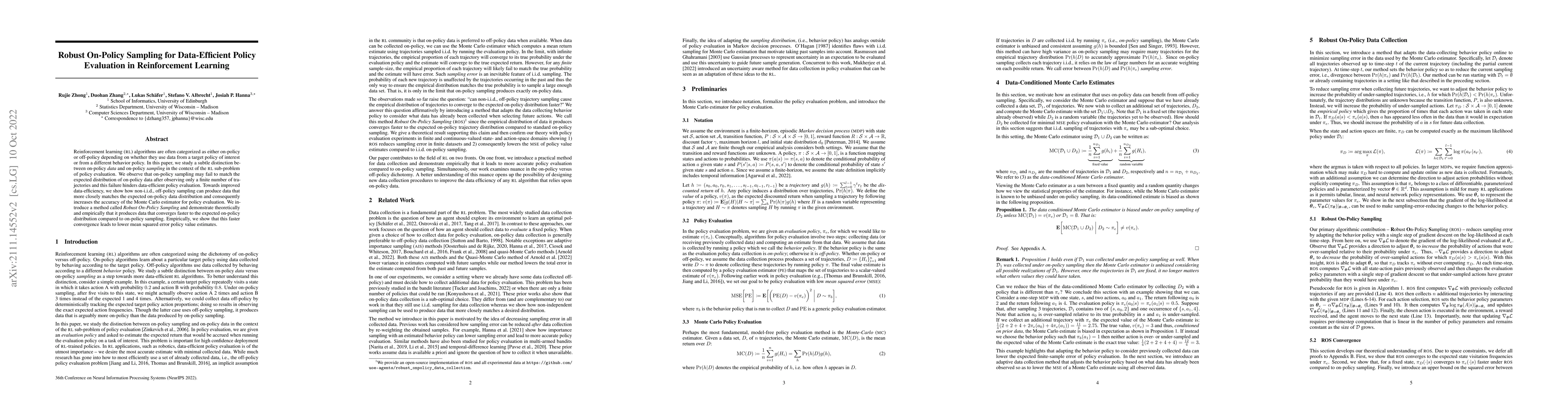 Thumbnail for Robust On-Policy Sampling for Data-Efficient Policy Evaluation in
  Reinforcement Learning