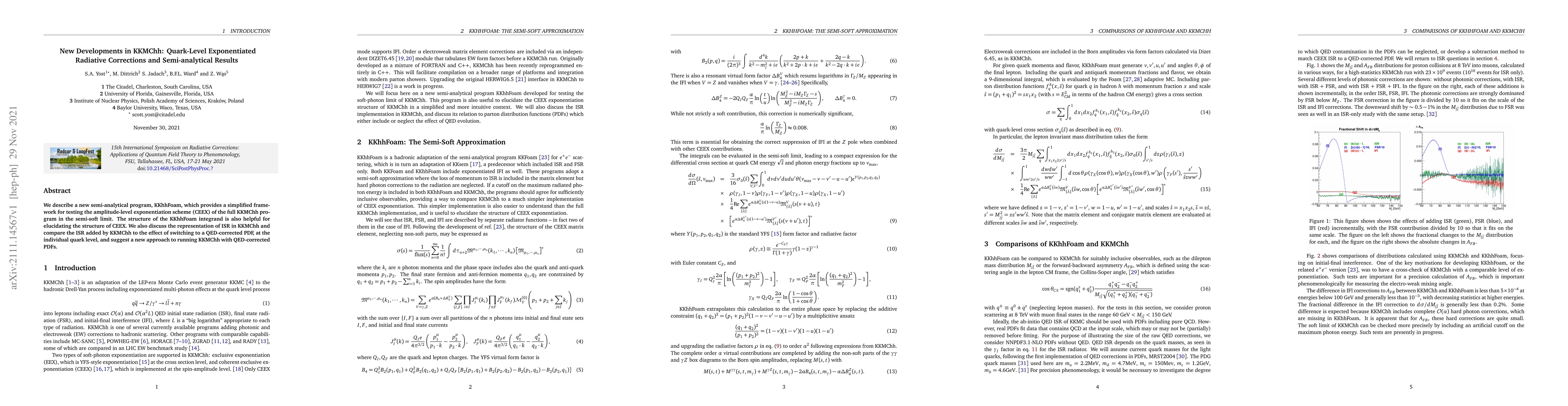 Thumbnail for New Developments in KKMChh: Quark-Level Exponentiated Radiative
  Corrections and Semi-analytical Results