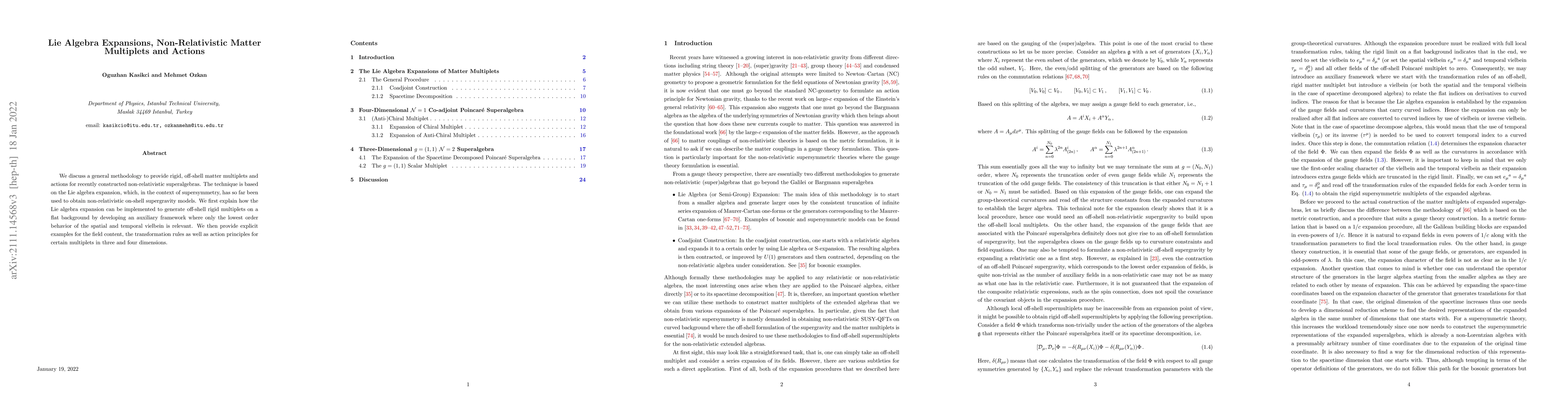 Thumbnail for Lie Algebra Expansions, Non-Relativistic Matter Multiplets and Actions