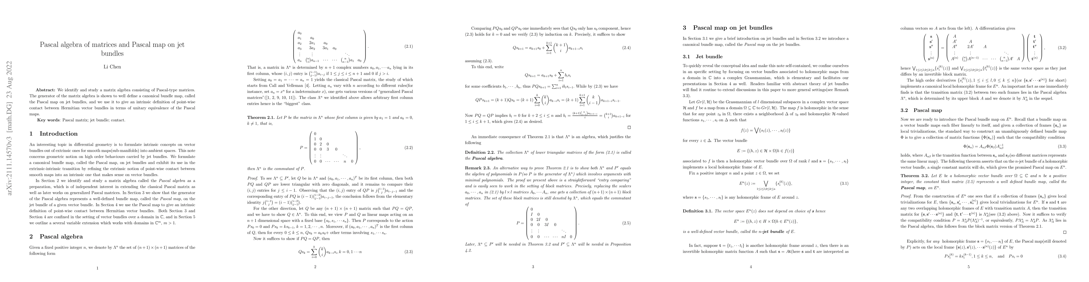 Thumbnail for Pascal algebra of matrices and Pascal map on jet bundles
