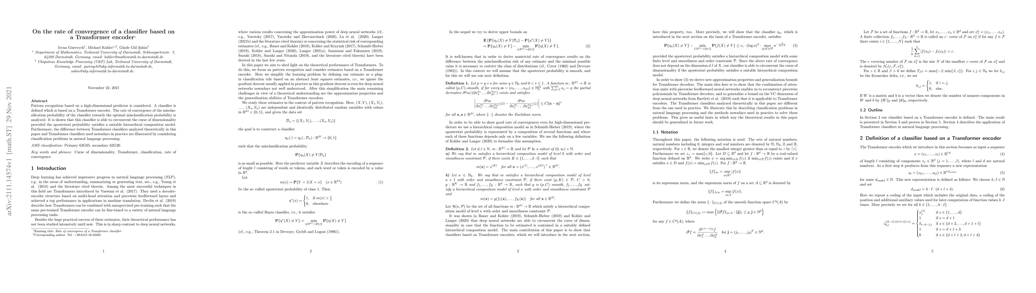 Thumbnail for On the rate of convergence of a classifier based on a Transformer
  encoder