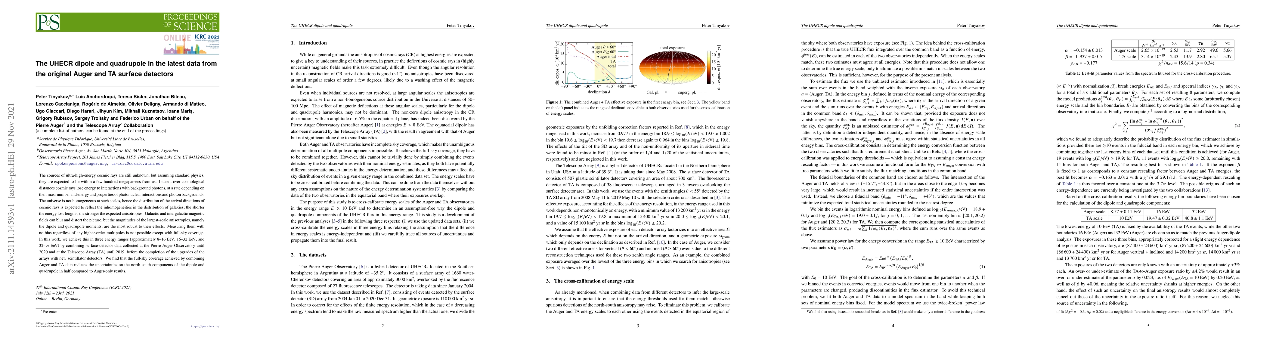 Thumbnail for The UHECR dipole and quadrupole in the latest data from the original
  Auger and TA surface detectors