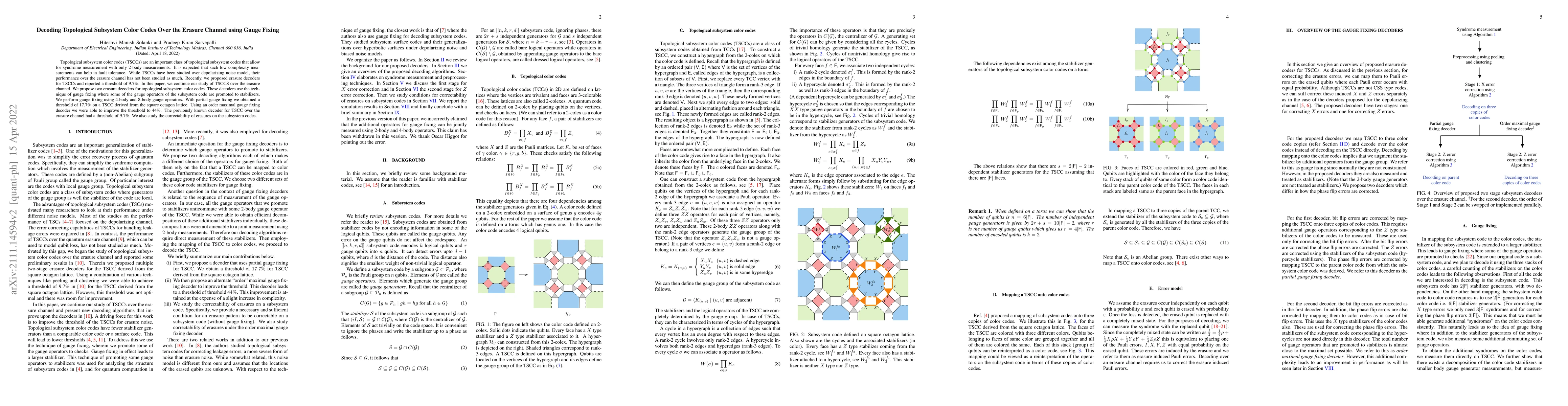 Thumbnail for Decoding Topological Subsystem Color Codes Over the Erasure Channel
  using Gauge Fixing