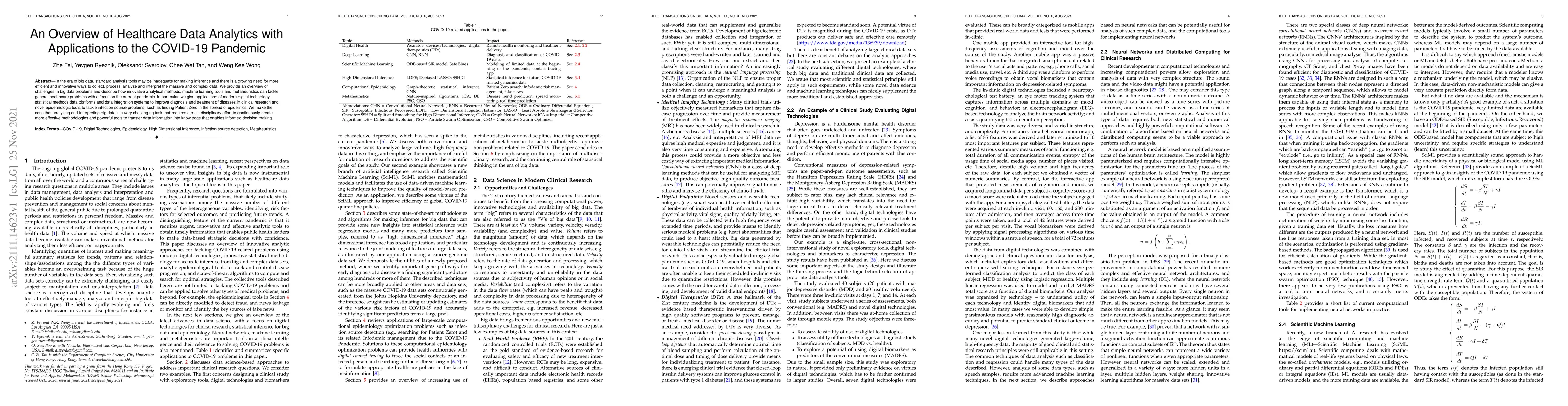 Thumbnail for An Overview of Healthcare Data Analytics With Applications to the
  COVID-19 Pandemic