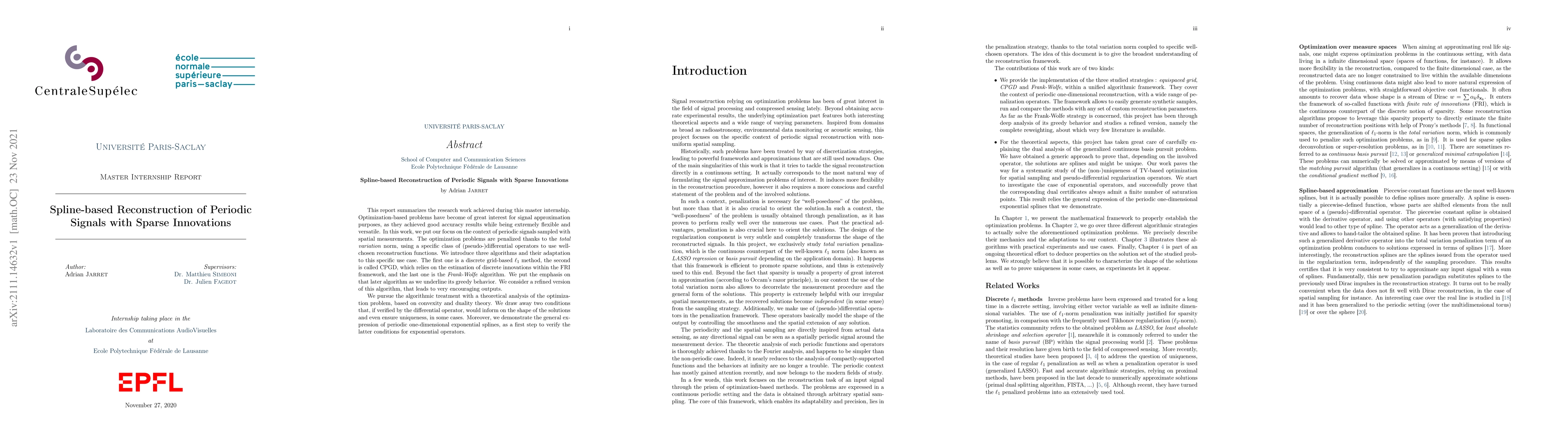 Thumbnail for Spline-based Reconstruction of Periodic Signals with Sparse Innovations
