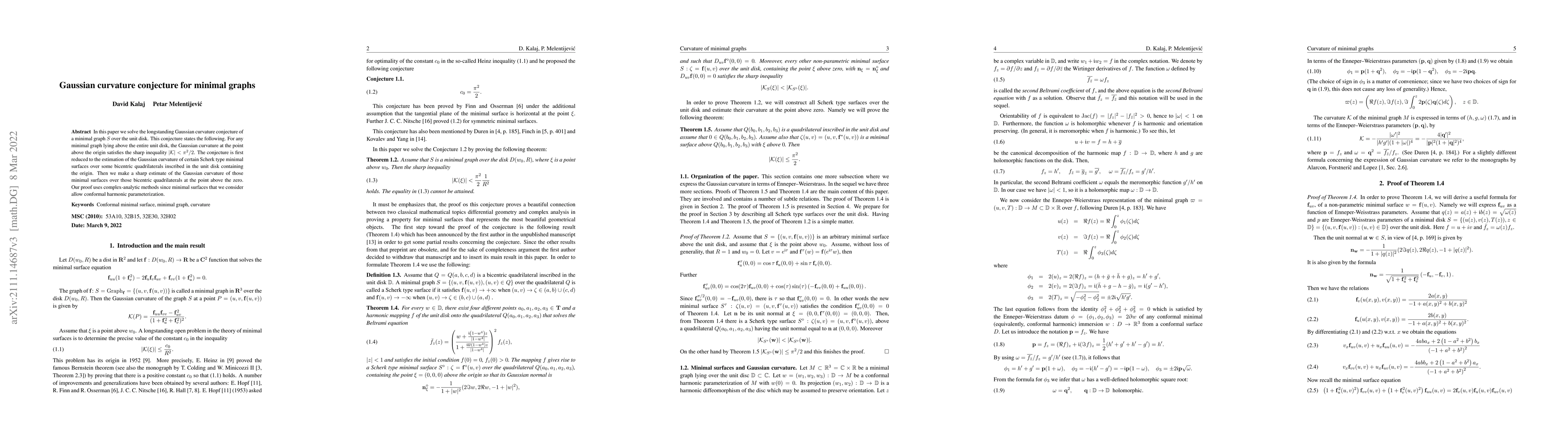 Thumbnail for Gaussian curvature conjecture for minimal graphs