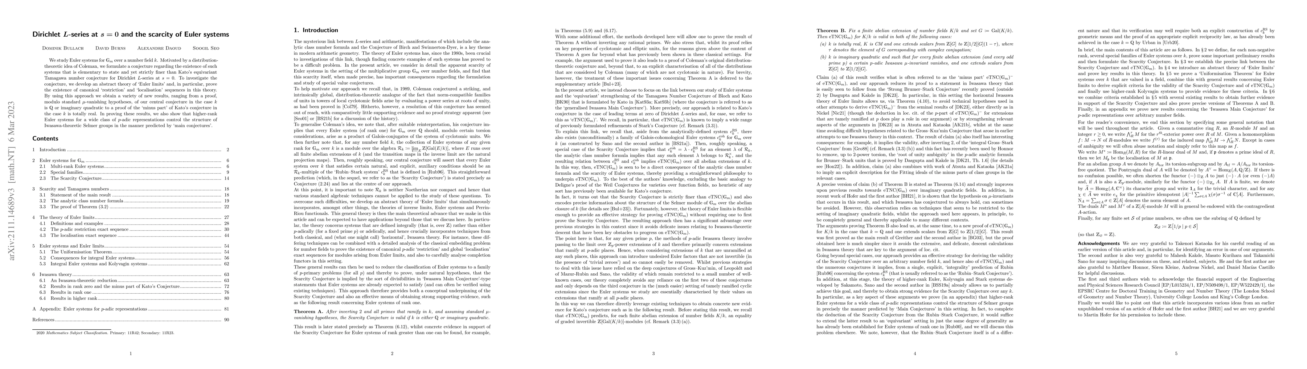 Thumbnail for Dirichlet $L$-series at $s=0$ and the scarcity of Euler systems