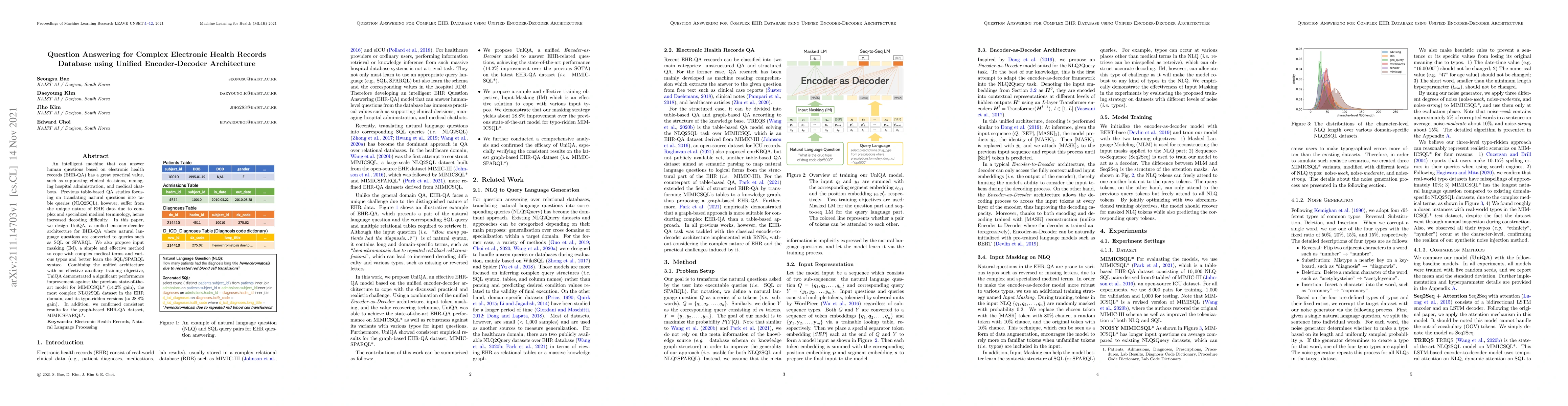 Thumbnail for Question Answering for Complex Electronic Health Records Database using
  Unified Encoder-Decoder Architecture