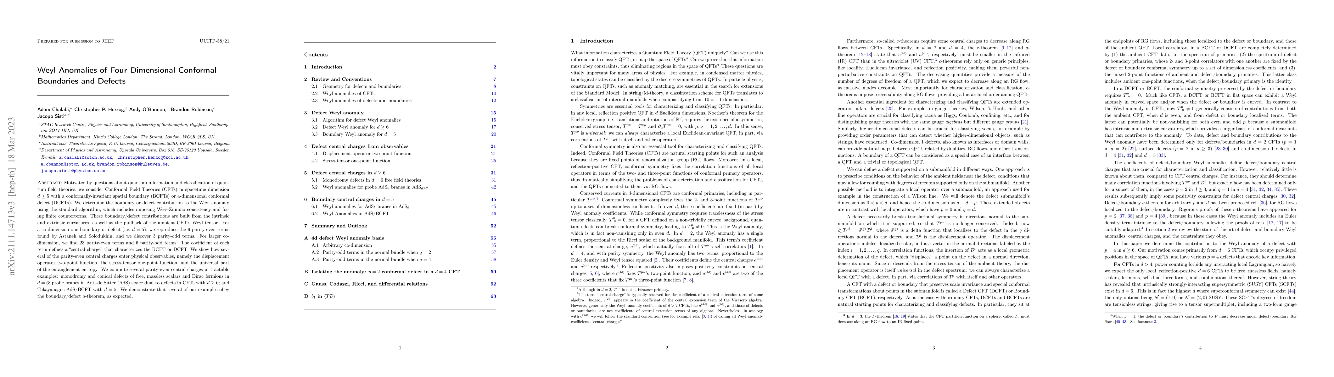 Thumbnail for Weyl Anomalies of Four Dimensional Conformal Boundaries and Defects