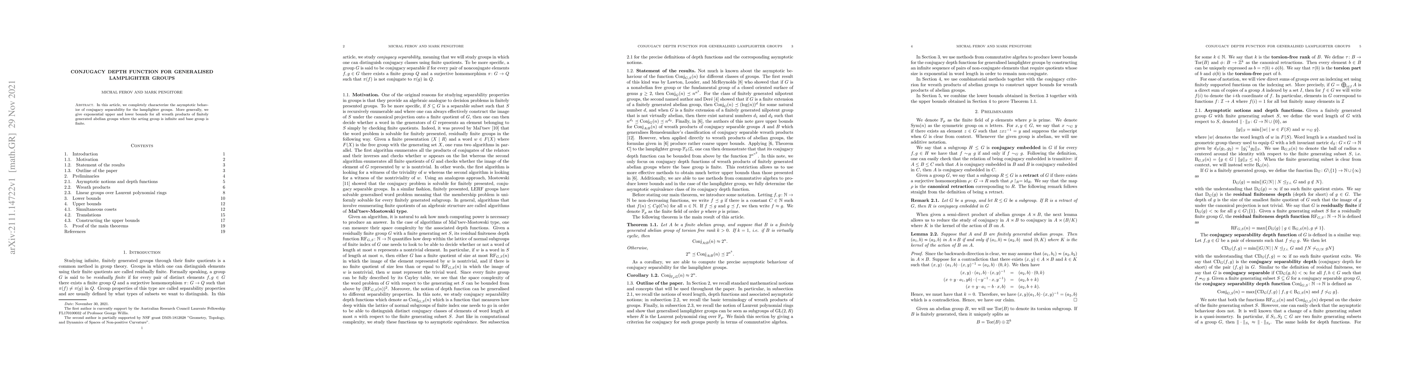 Thumbnail for Conjugacy depth function for generalised lamplighter groups