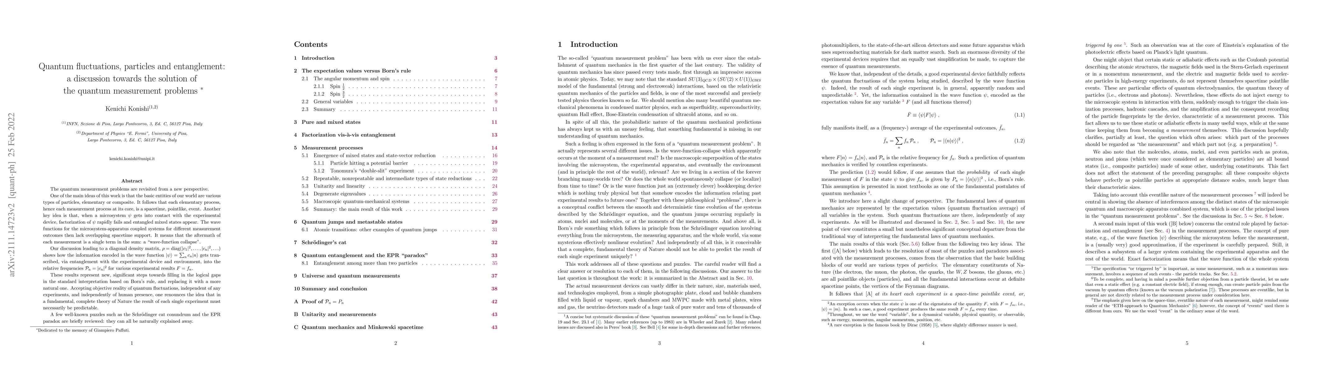 Thumbnail for Quantum fluctuations, particles and entanglement: a discussion towards
  the solution of the quantum measurement problems