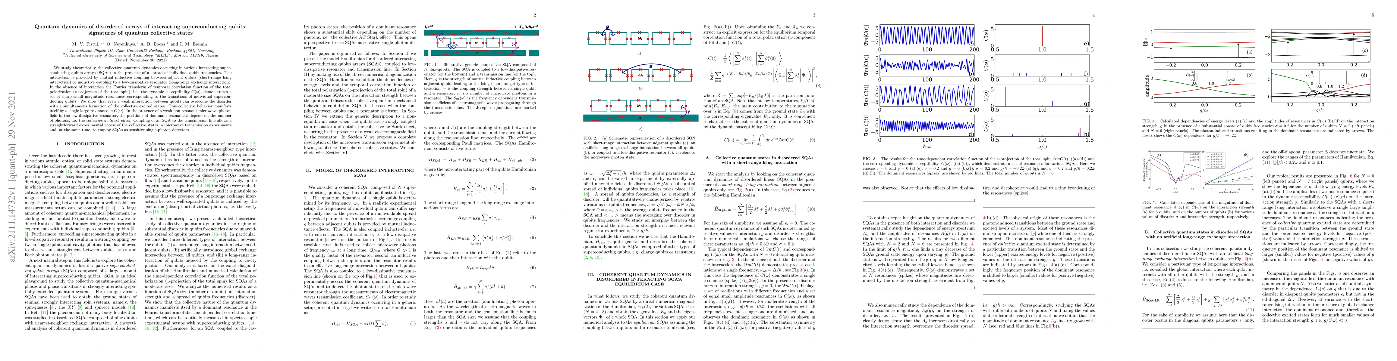 Thumbnail for Quantum dynamics of disordered arrays of interacting superconducting
  qubits: signatures of quantum collective states