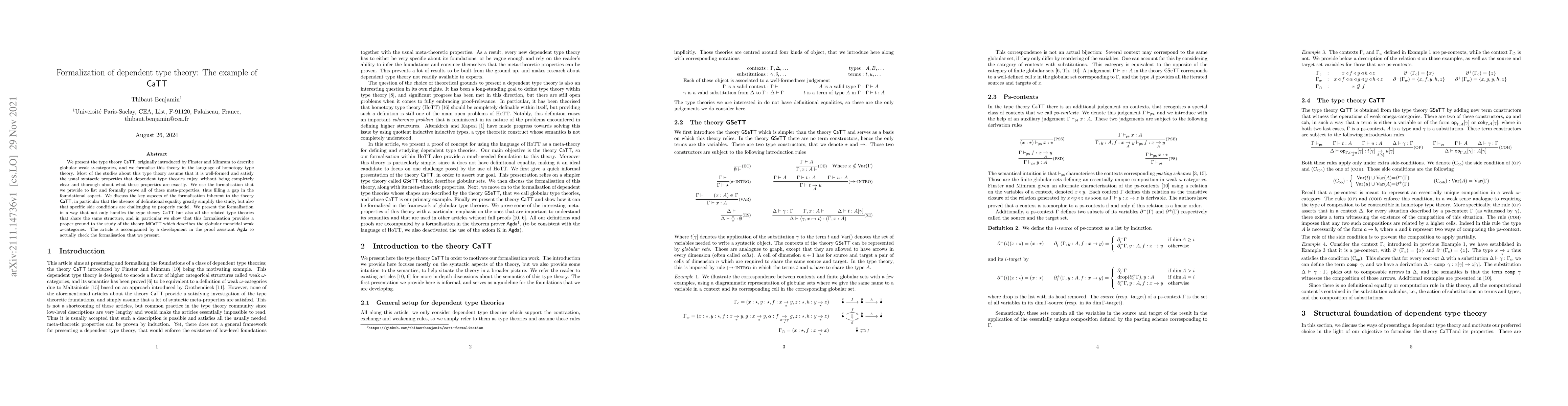 Thumbnail for Formalization of dependent type theory: The example of CaTT