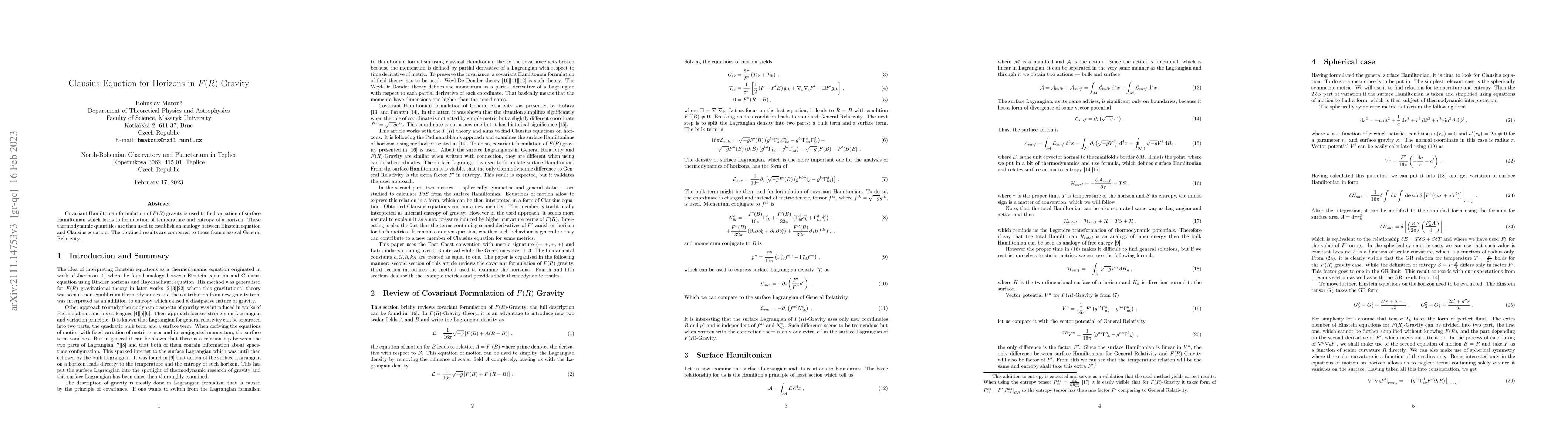 Thumbnail for Clausius Equation for Horizons in $F(R)$ Gravity
