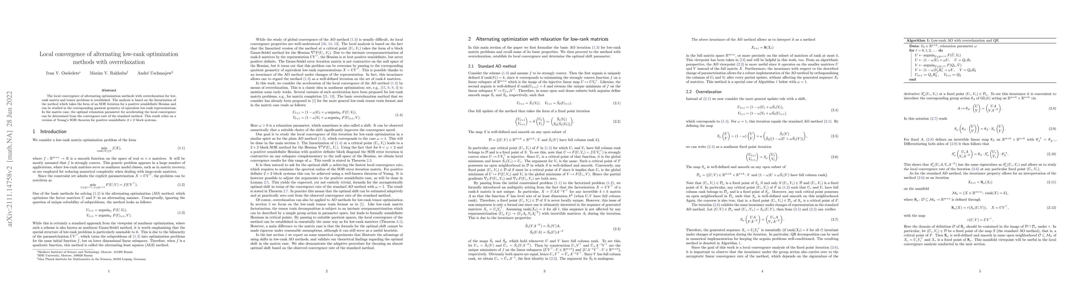 Thumbnail for Local convergence of alternating low-rank optimization methods with
  overrelaxation