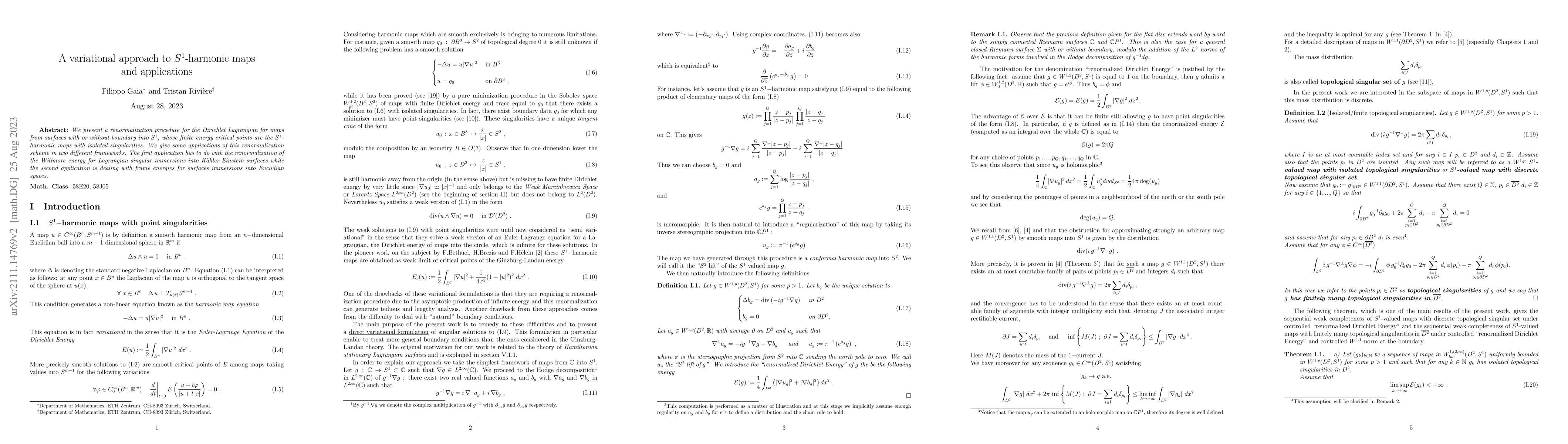 Thumbnail for A variational approach to $S^1$-harmonic maps and applications