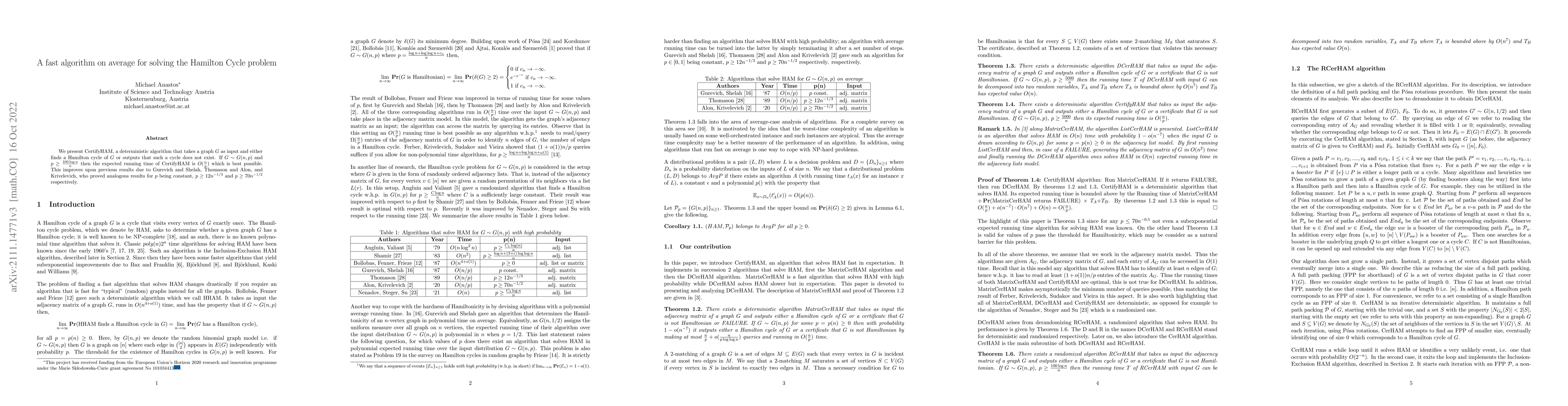 Thumbnail for A fast algorithm on average for solving the Hamilton Cycle problem