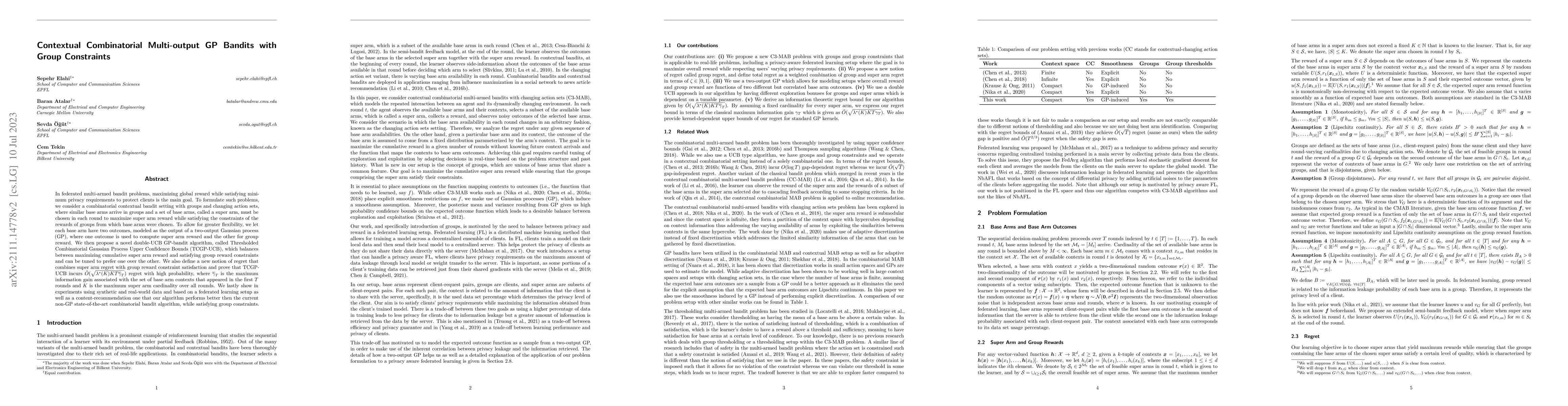 Thumbnail for Contextual Combinatorial Multi-output GP Bandits with Group Constraints