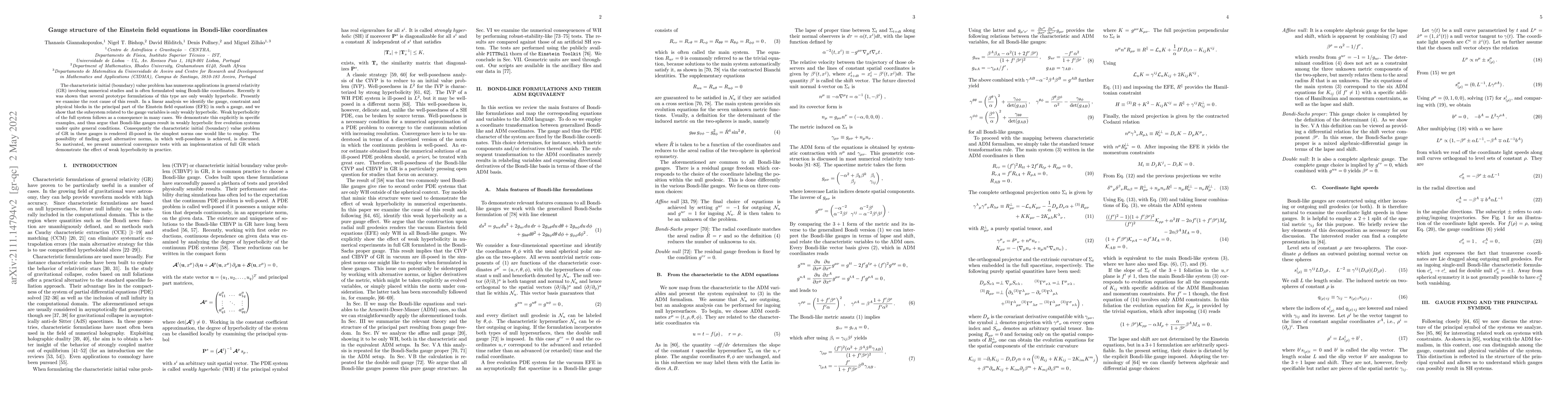 Thumbnail for Gauge structure of the Einstein field equations in Bondi-like
  coordinates