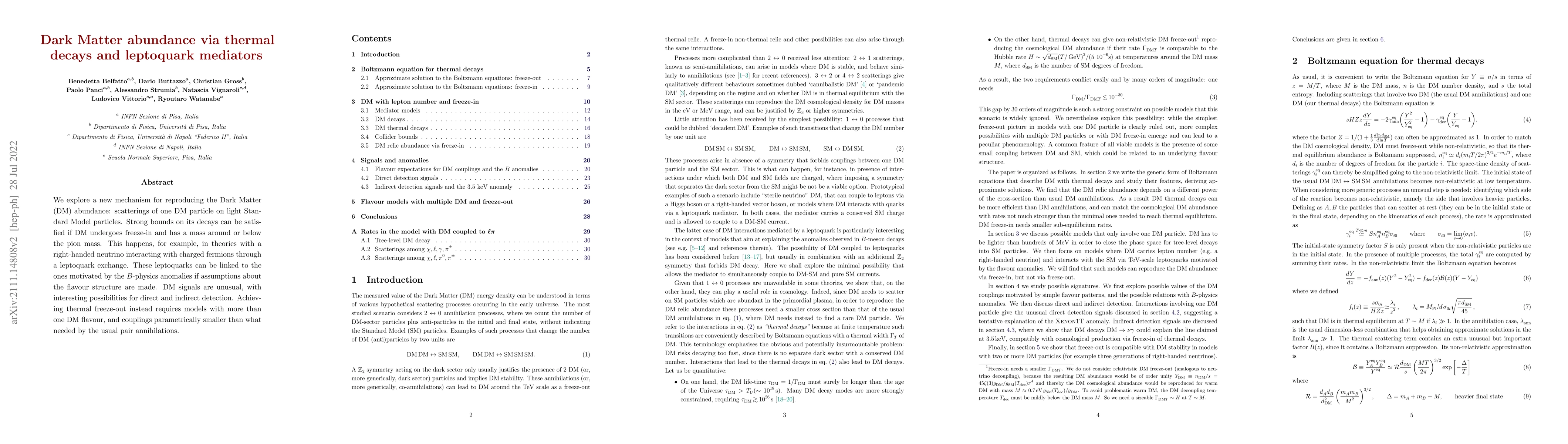 Thumbnail for Dark Matter abundance via thermal decays and leptoquark mediators
