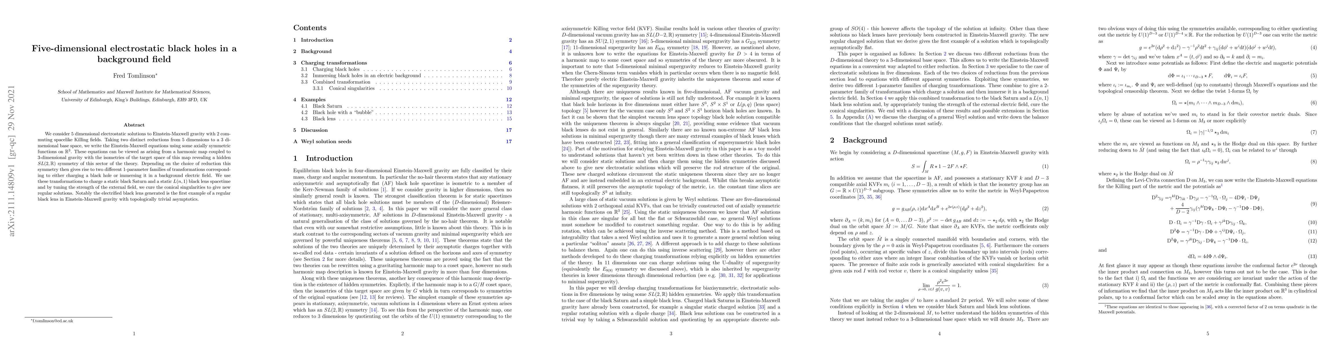 Thumbnail for Five-dimensional electrostatic black holes in a background field