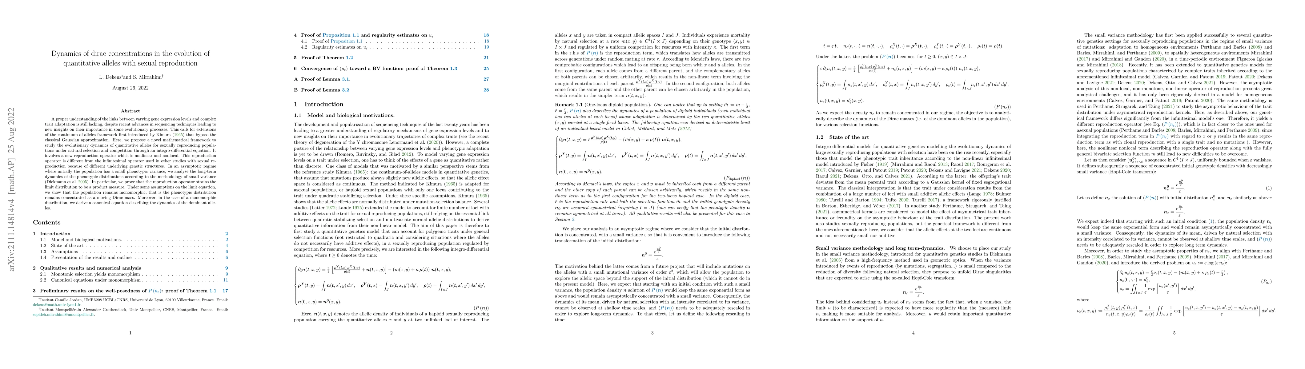 Thumbnail for Dynamics of dirac concentrations in the evolution of quantitative
  alleles with sexual reproduction