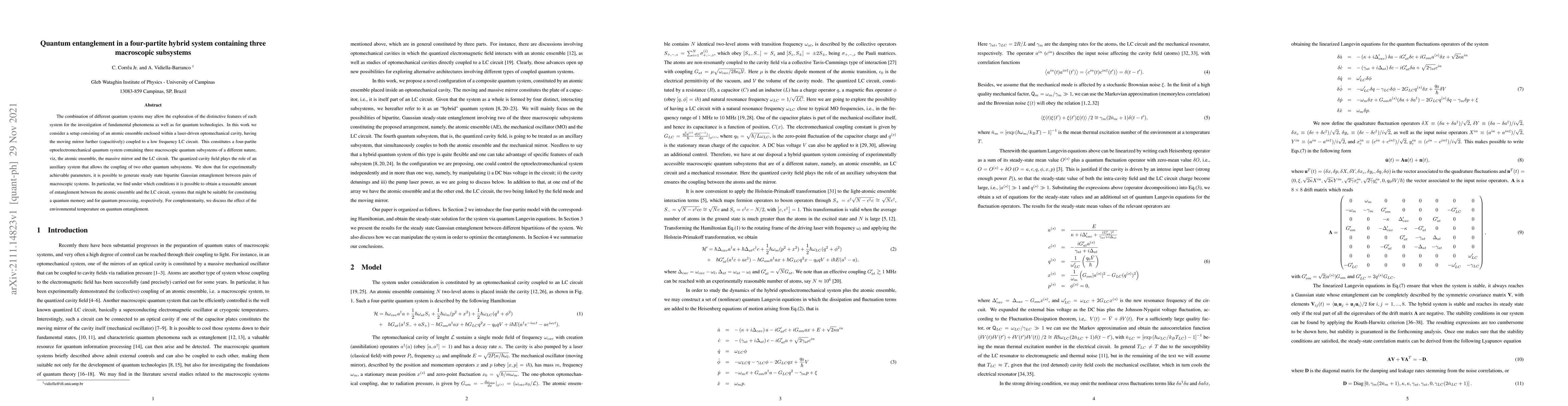 Thumbnail for Quantum entanglement in a four-partite hybrid system containing three
  macroscopic subsystems
