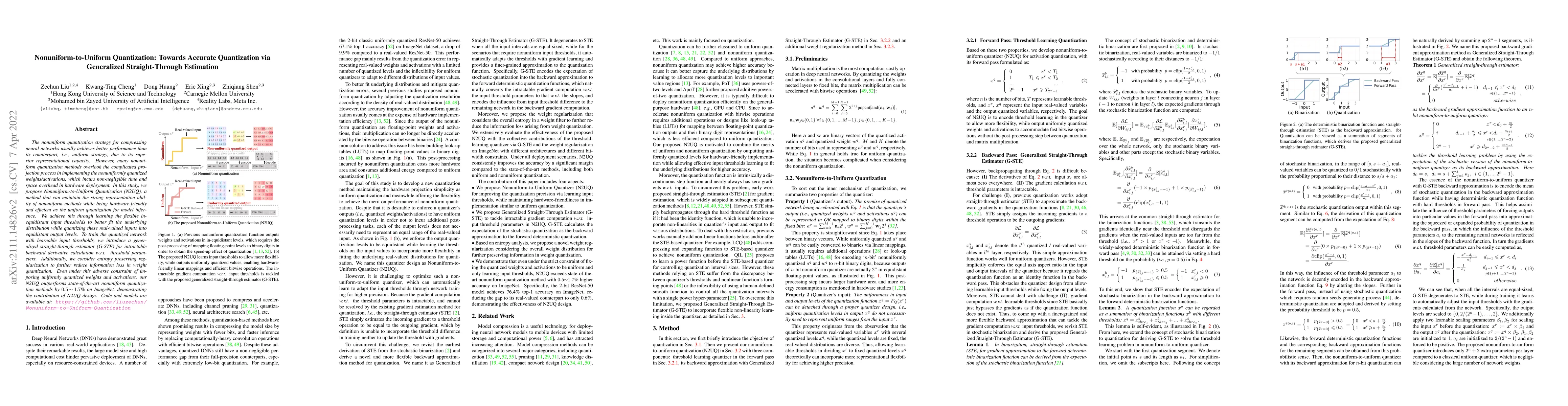 Thumbnail for Nonuniform-to-Uniform Quantization: Towards Accurate Quantization via
  Generalized Straight-Through Estimation