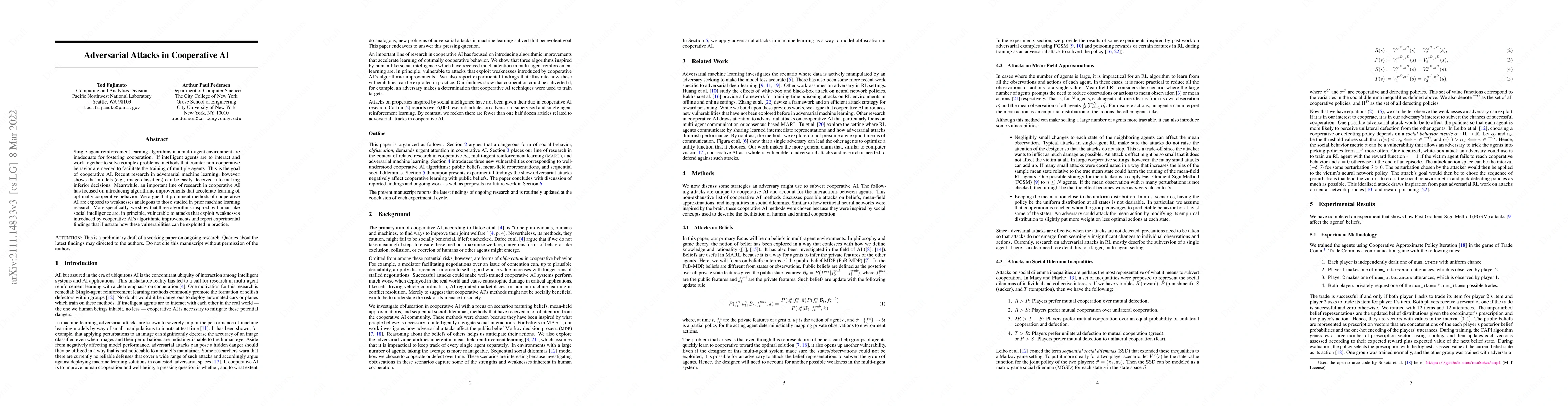 Thumbnail for Adversarial Attacks in Cooperative AI