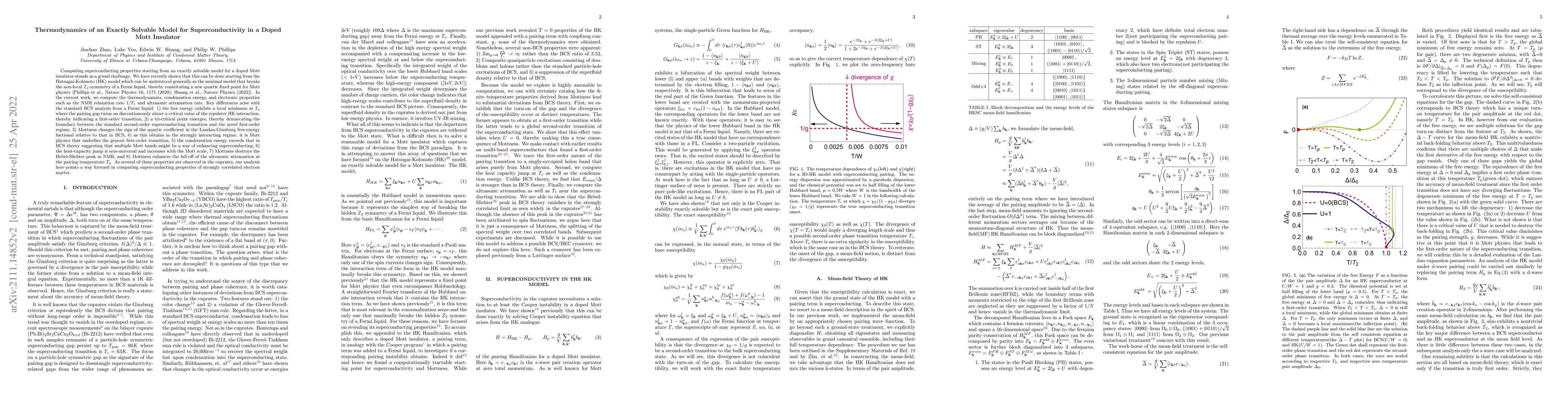 Thumbnail for Thermodynamics of an Exactly Solvable Model for Superconductivity in a
  Doped Mott Insulator