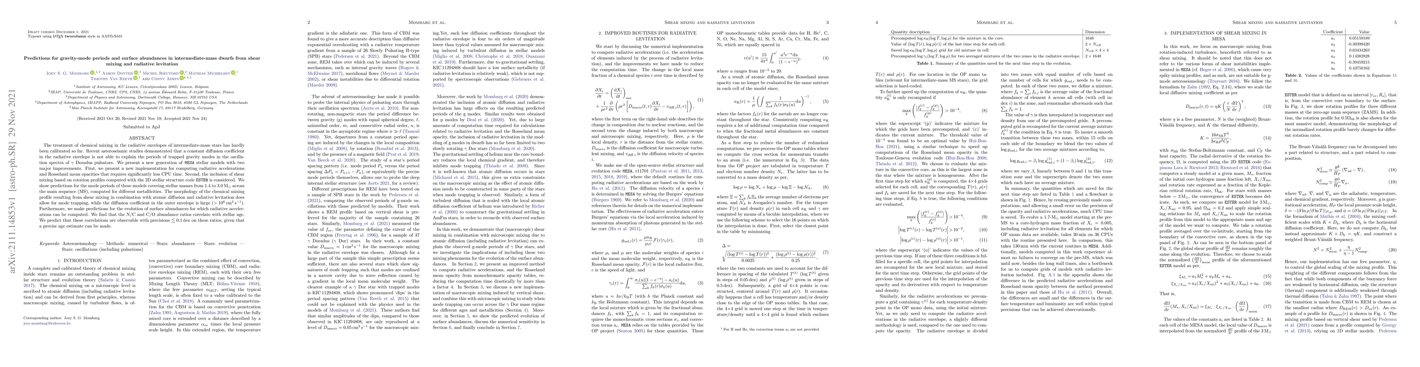 Thumbnail for Predictions for gravity-mode periods and surface abundances in
  intermediate-mass dwarfs from shear mixing and radiative levitation