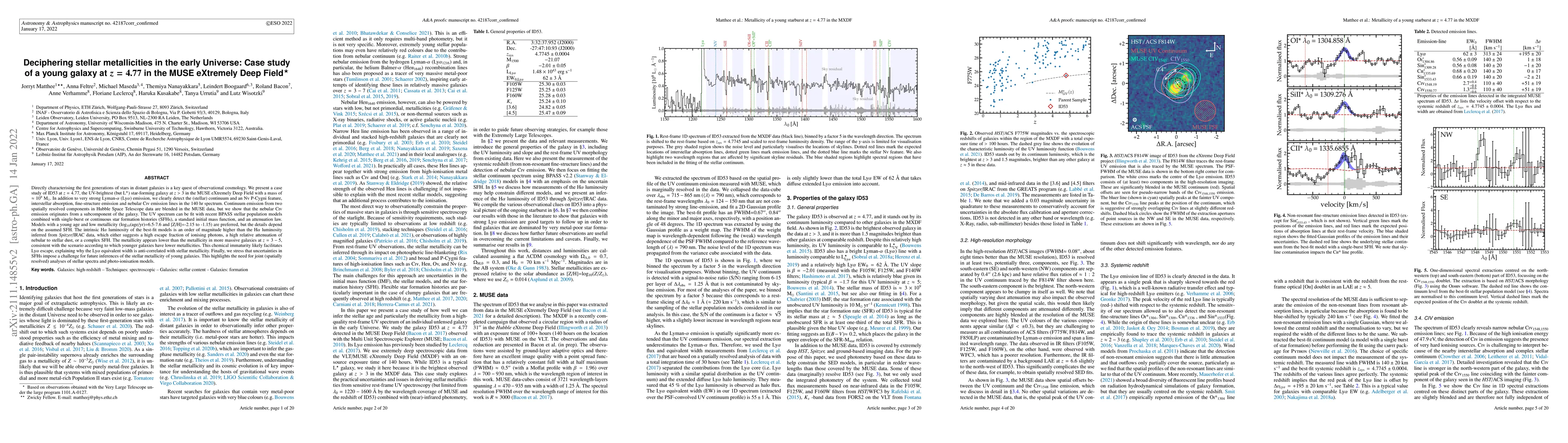 Thumbnail for Deciphering stellar metallicities in the early Universe: Case study of a
  young galaxy at z = 4.77 in the MUSE eXtremely Deep Field