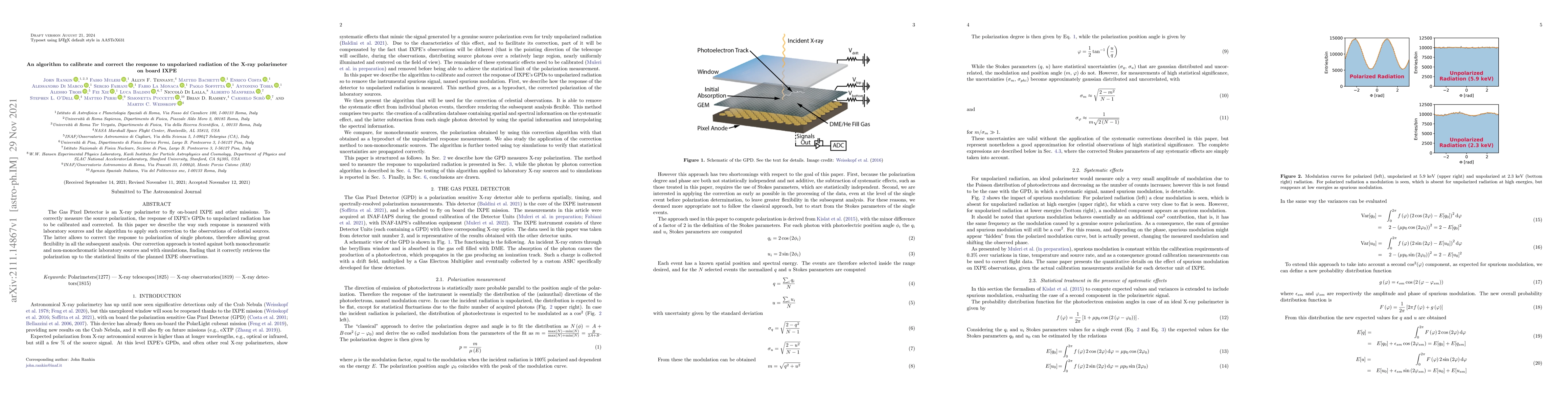 Thumbnail for An algorithm to calibrate and correct the response to unpolarized
  radiation of the X-ray polarimeter on board IXPE