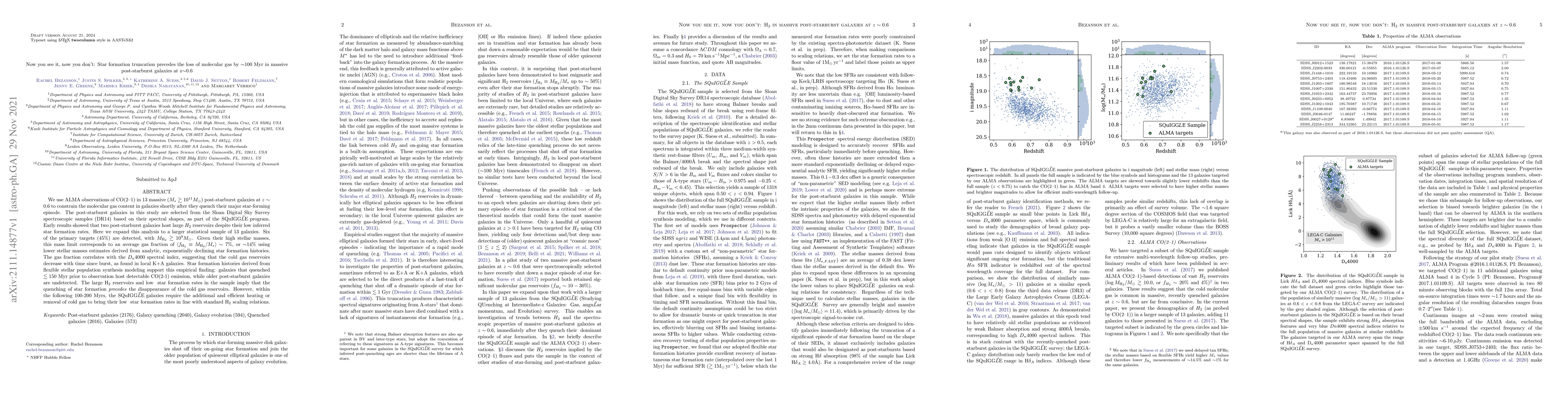 Thumbnail for Now you see it, now you don't: Star formation truncation precedes the
  loss of molecular gas by ~100 Myr in massive post-starburst galaxies at z~0.6