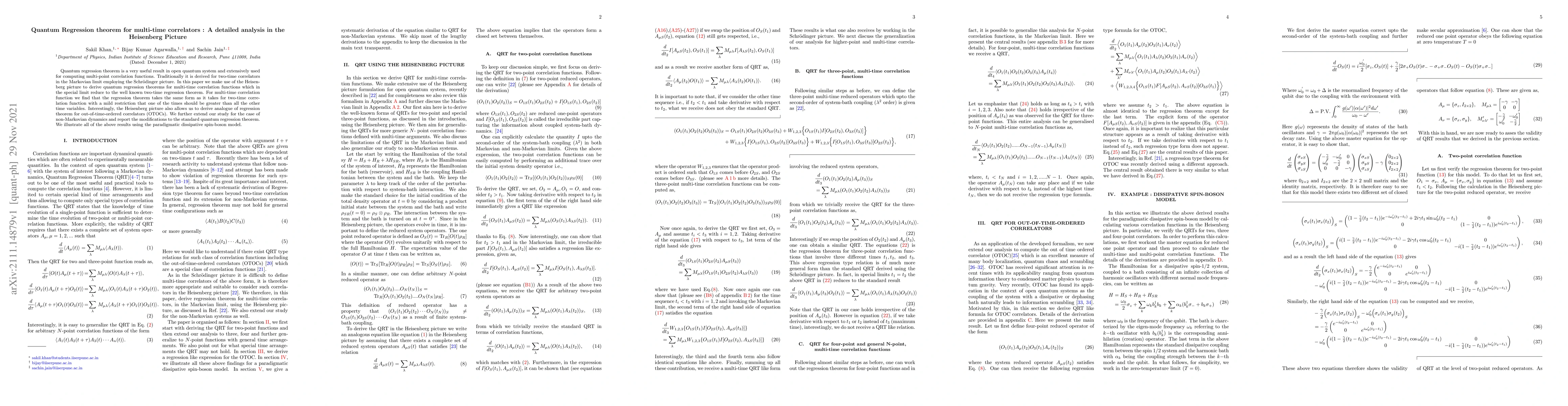 Thumbnail for Quantum Regression theorem for multi-time correlators : A detailed
  analysis in the Heisenberg Picture