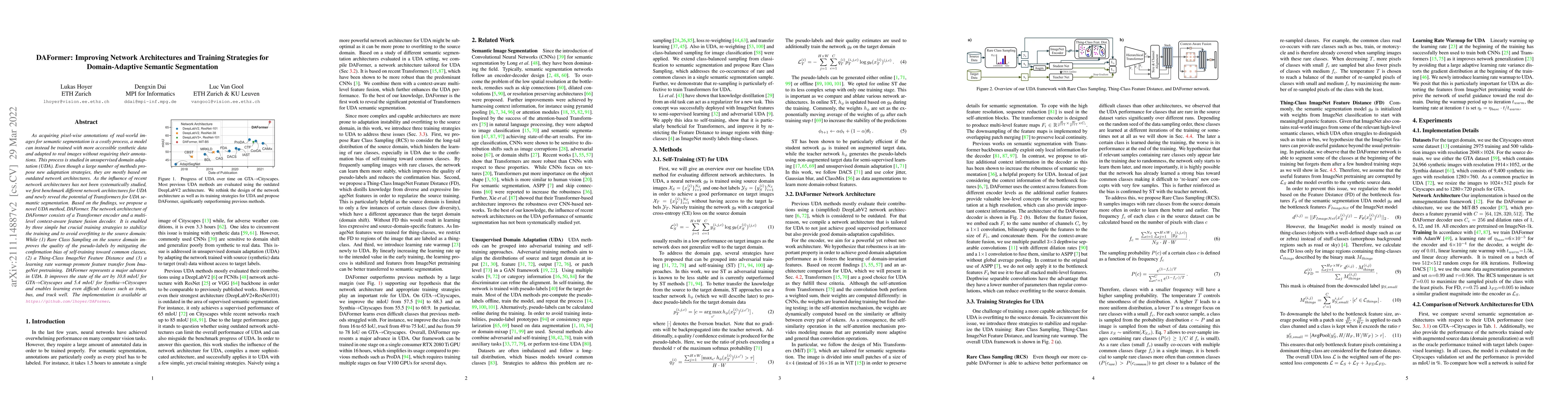Thumbnail for DAFormer: Improving Network Architectures and Training Strategies for
  Domain-Adaptive Semantic Segmentation