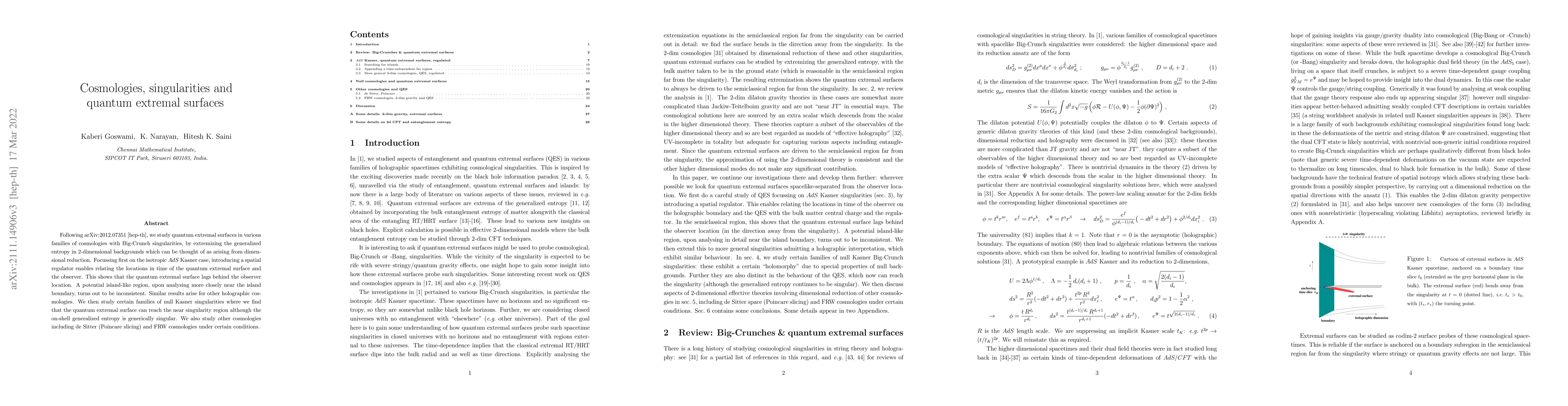 Thumbnail for Cosmologies, singularities and quantum extremal surfaces